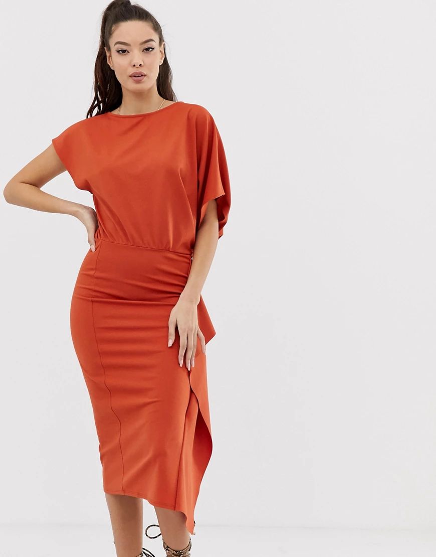 ASOS DESIGN cape side midi pencil dress-Orange | ASOS (Global)