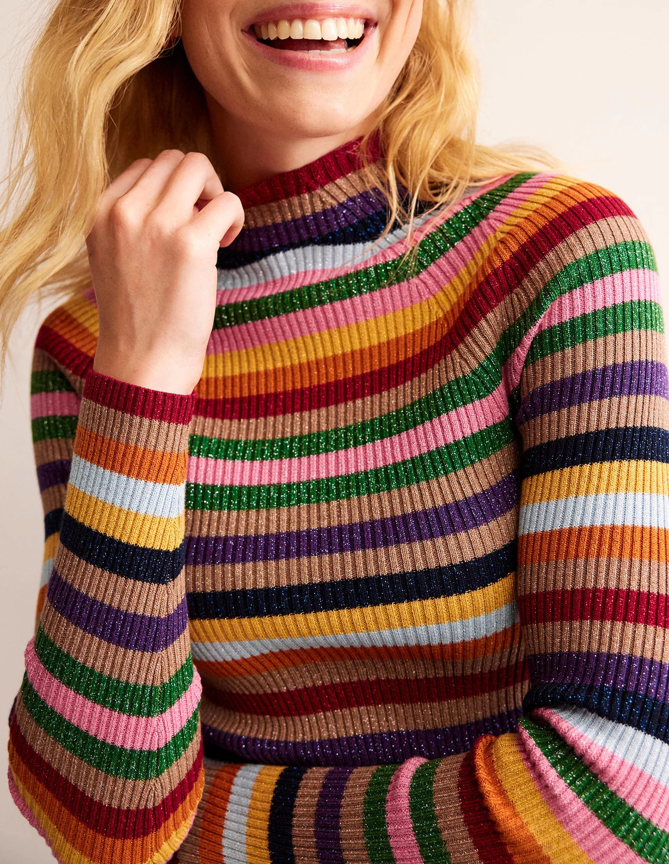 Ribbed Funnel Neck Sweater - sparkle Multi Stripe | Boden (US)