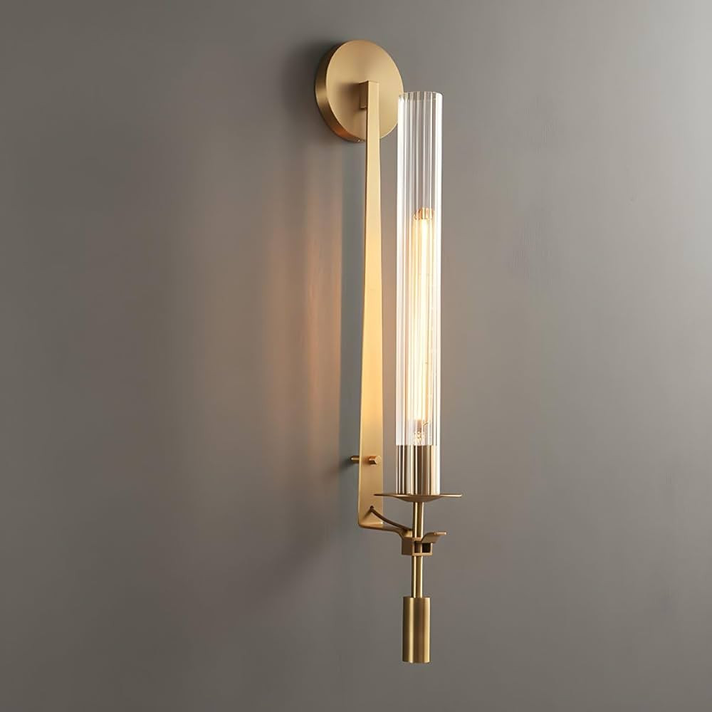 LIGHTLAND Gold Wall Sconce, 28 Inch Modern Metal Glass Wall Light Fixture, Wall Lamp for Living R... | Amazon (US)