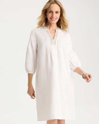 Women's Embellished Pintuck Dress in White | Chico's | Chico's