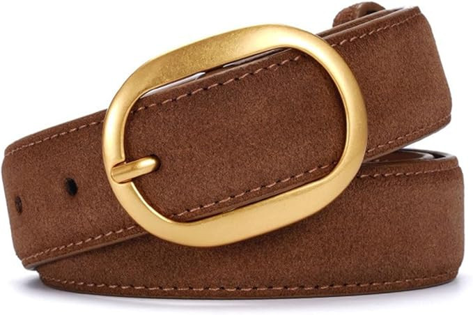 Valleycomfy Womens Leather Suede Waist Belt for Casual Dress Jeans Ladies with Gold Buckle | Amazon (US)