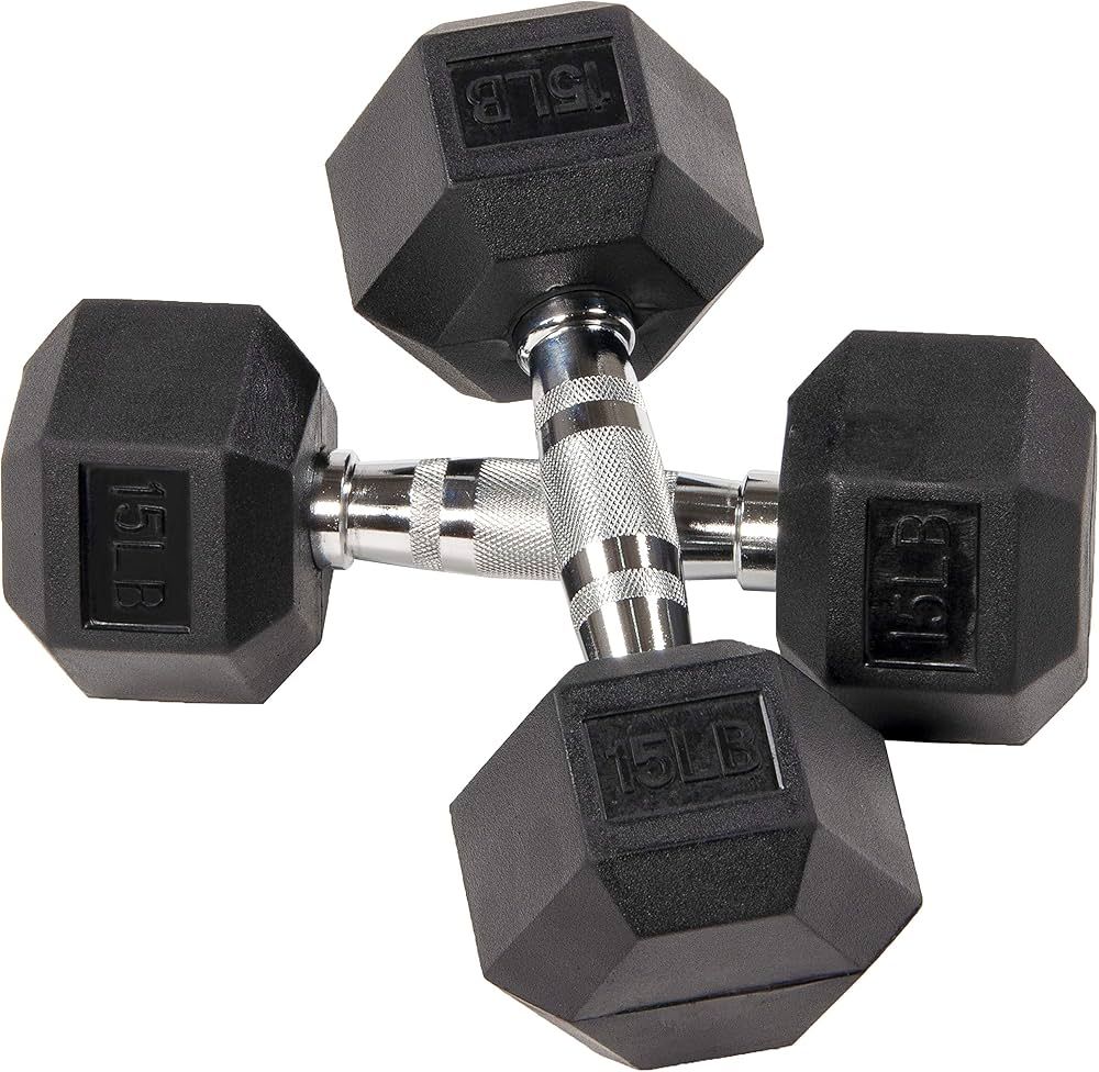 Signature Fitness Rubber Encased Hex Dumbbell, Pairs or Sets, Multiple Packages | Amazon (US)