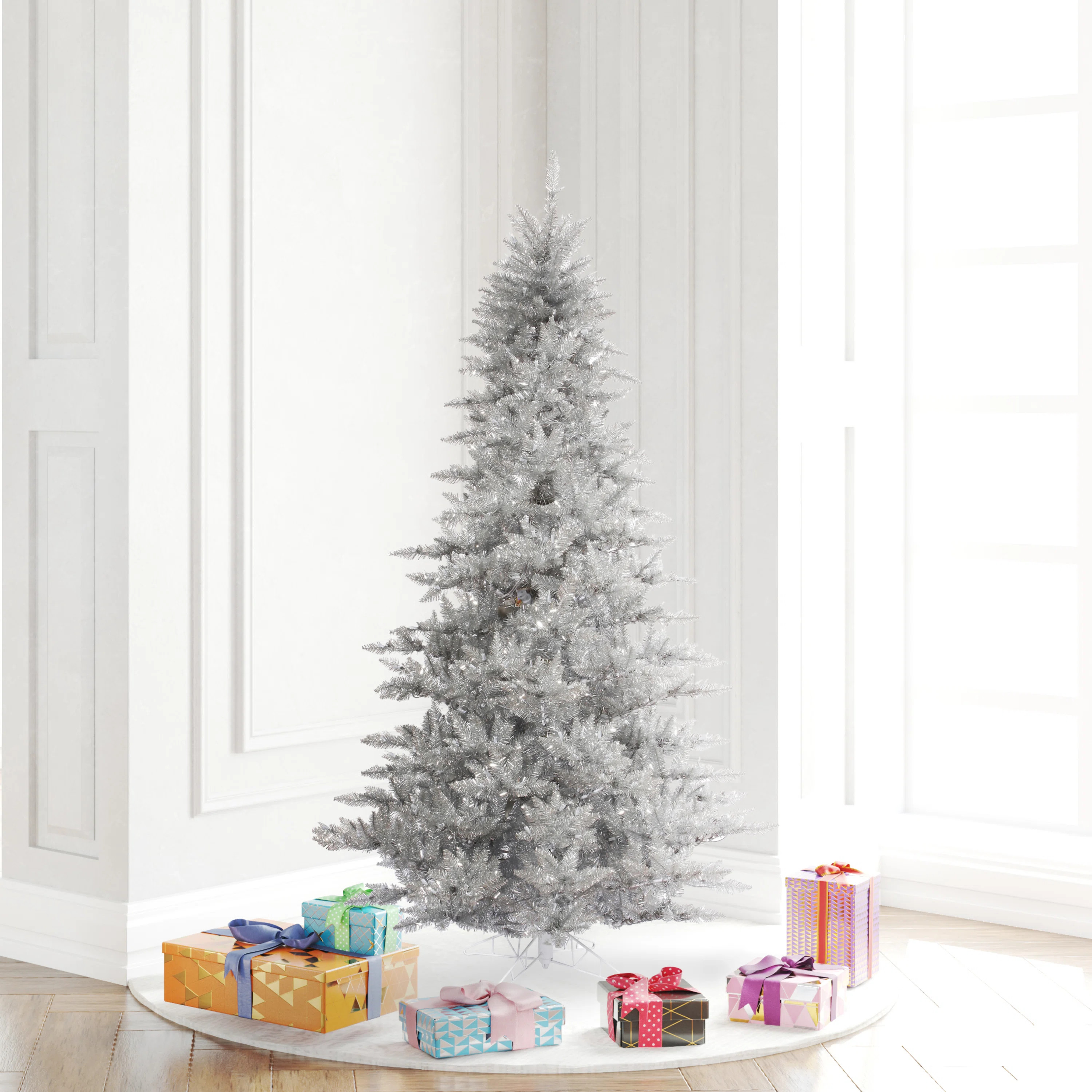 7.5' Silver Tinsel Fir Artificial Christmas Tree | Wayfair North America