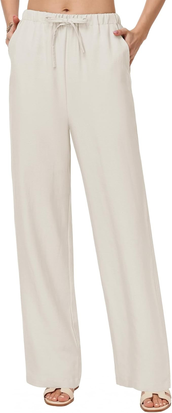 Tall Women’s Wide Leg Pants, 32" 34" 36" Inseam, Soft Lightweight Linen Blend Casual Pants, Pul... | Amazon (US)