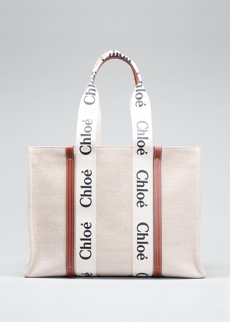 Chloe Woody Large Logo Canvas Shopper Tote Bag | Bergdorf Goodman
