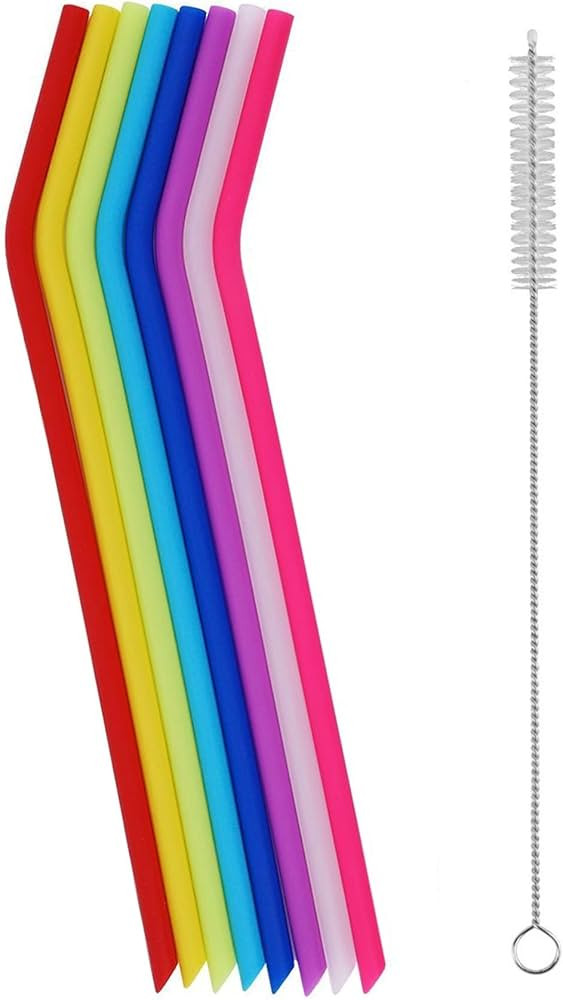 Tifanso 8 Pack Reusable Regular Size Silicone Drinking Straws with 1 Cleaning Brushes, Extra long... | Amazon (US)