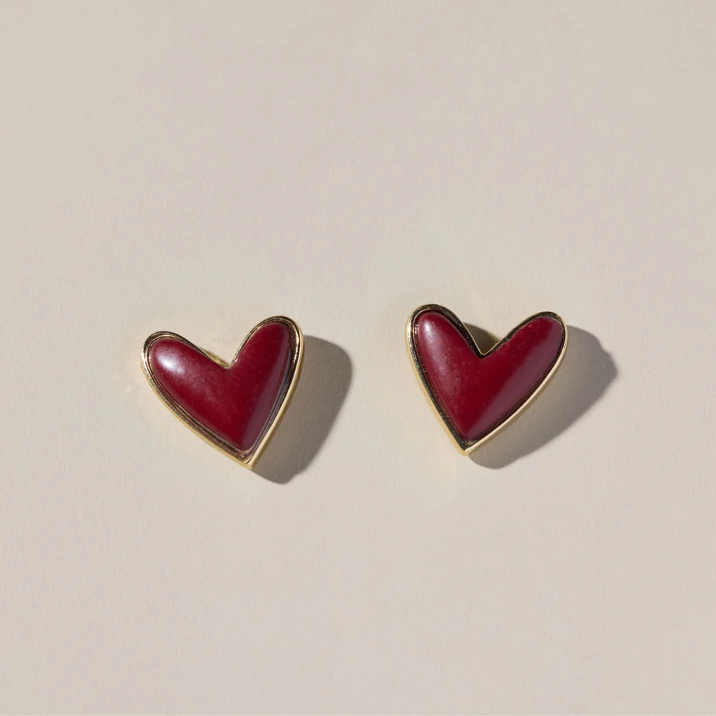 Maroon Stone Sweetheart Studs | Nickel and Suede