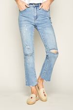 Risen Distressed Straight Cropped Jeans | Social Threads