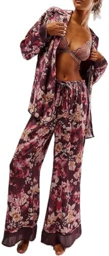 Arssm Women 2 Piece Satin Silk Pajama Set Floral Long Sleeve Pajamas Soft Button Down Pjs Set Sle... | Amazon (US)
