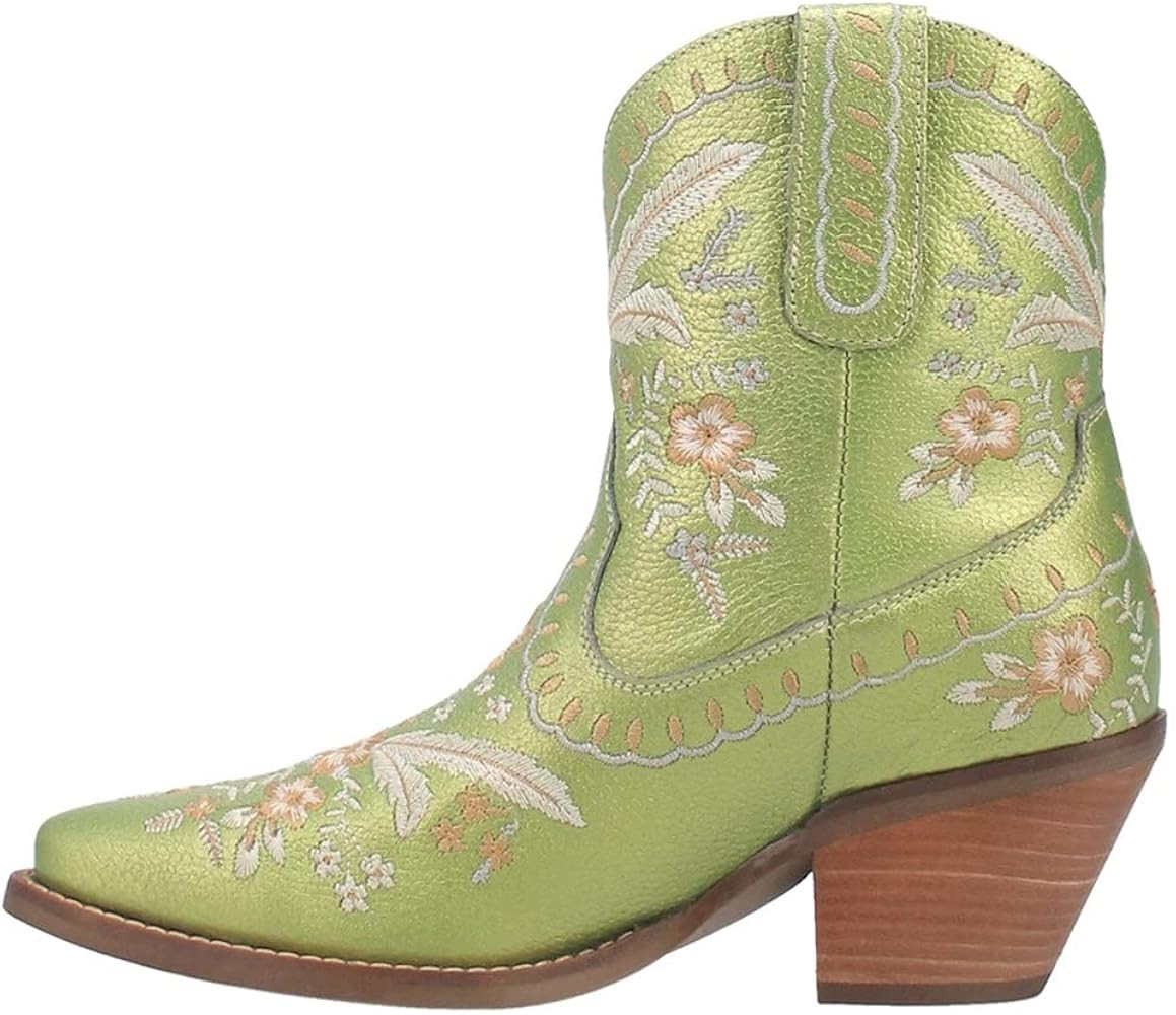 Dingo Womens Primrose Floral Snip Toe Casual Boots Ankle Mid Heel 2-3" - Silver | Amazon (US)