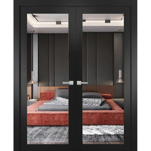 Lucia Mirrored Glass French Black Doors | Wayfair North America