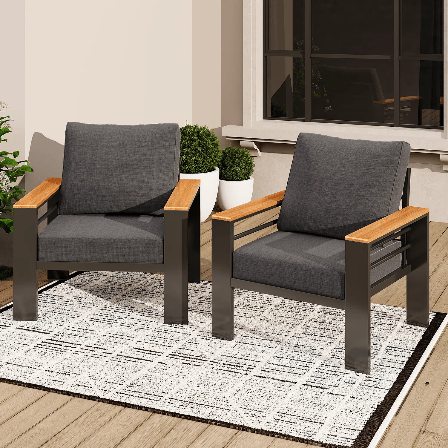 30.7'' Modern Outdoor 2-Piece Single Aluminum Chair Set | Wayfair North America