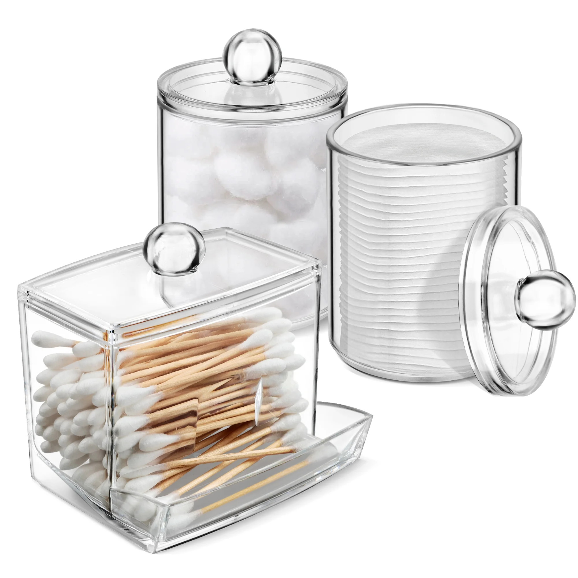 WeGuard 3 PACK Qtip Holder Dispenser and Apothecary Jars for Bathroom - 10OZ Clear Apothecary Jar... | Walmart (US)