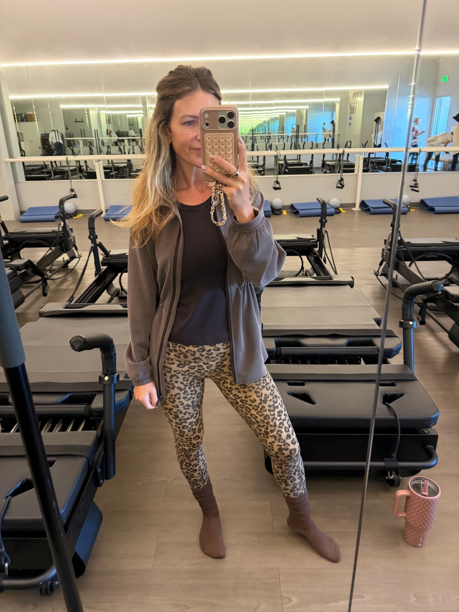 Pilates outfit 
Leopard leggings size 4
Lululemon cinch jacket size XS/S
Tank size 6

#LTKootd #LTKPetite #LTKActive