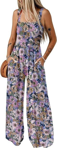 Dokotoo Women's Casual Loose Overalls Jumpsuits One Piece Sleeveless Printed Wide Leg Long Pant R... | Amazon (US)