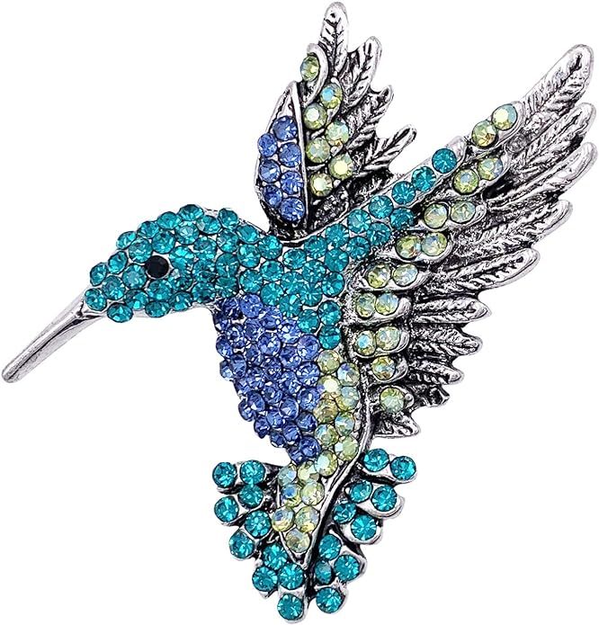 SELOVO Antique Tone Bird Hummingbird Multi Color Austrian Crystal Pin Brooch Jewelry | Amazon (US)