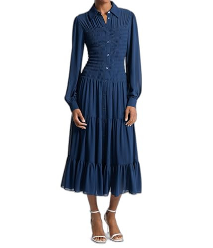 Michael Kors Women's Smocked Shirt Dress, Midnight Blue, XL | Amazon (US)