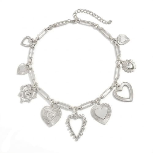 Vpanda Chunky Silver Necklace for Women Big Heart Necklace Vintage Silver Plated Cute Statement Paperclip Chain Charm Necklace for Women Stackable Fashion Jewelry | Amazon (US)