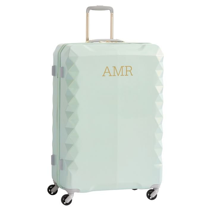 Luxe Hard-Sided Mint Checked Spinner Suitcase, 28&amp;quot; | Pottery Barn Teen