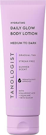 Amazon.com: Tanologist Hydrating Daily Glow Body Lotion- Medium/Dark, Buildable & Transfer-Proof Gradual Self Tanner, Summer Fragrance, Natural Not Orange, Lasts 7 Days, Vegan Clean Formula, 8.45 fl oz | Amazon (US)