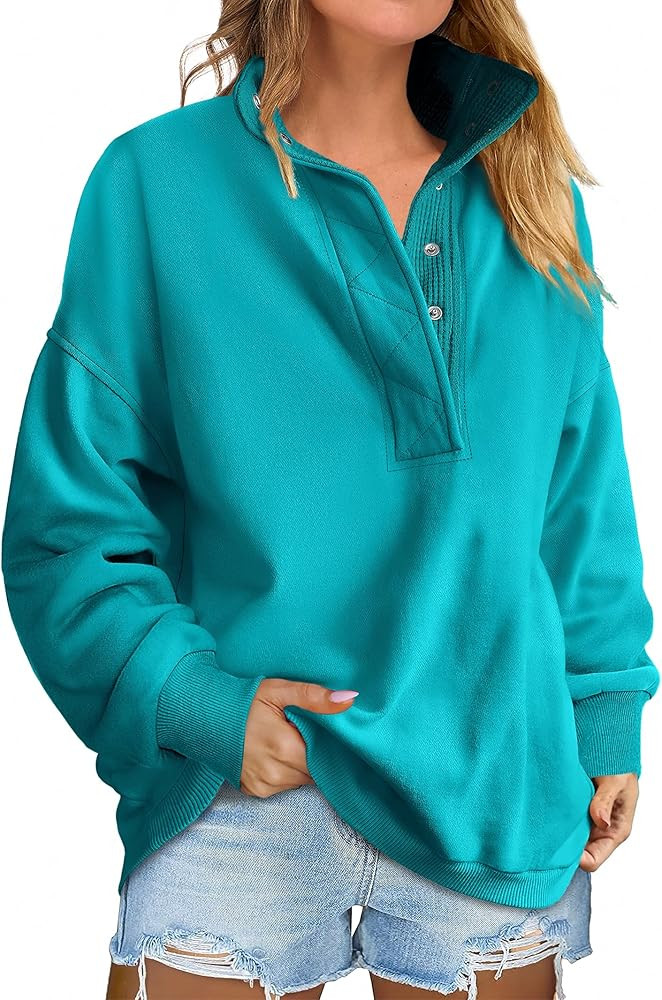 ANRABESS Womens Oversized Sweatshirt Long Sleeve Henley Pullover Tops 2026 Spring Casual Button L... | Amazon (US)