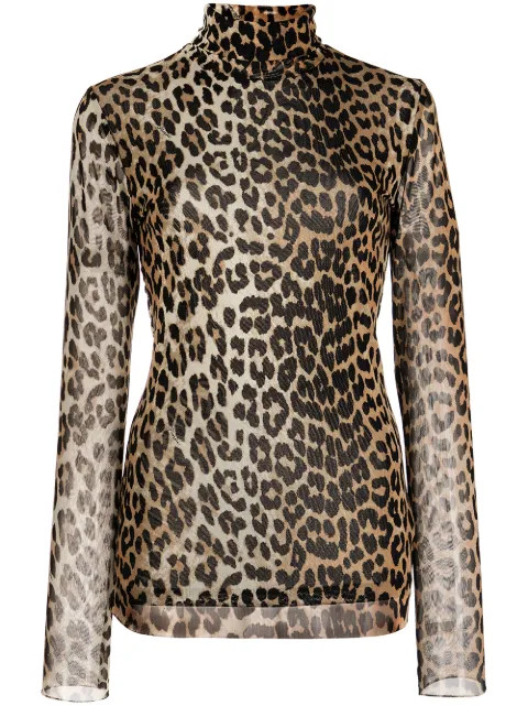 GANNI leopard-print long-sleeve Top - Farfetch | Farfetch Global