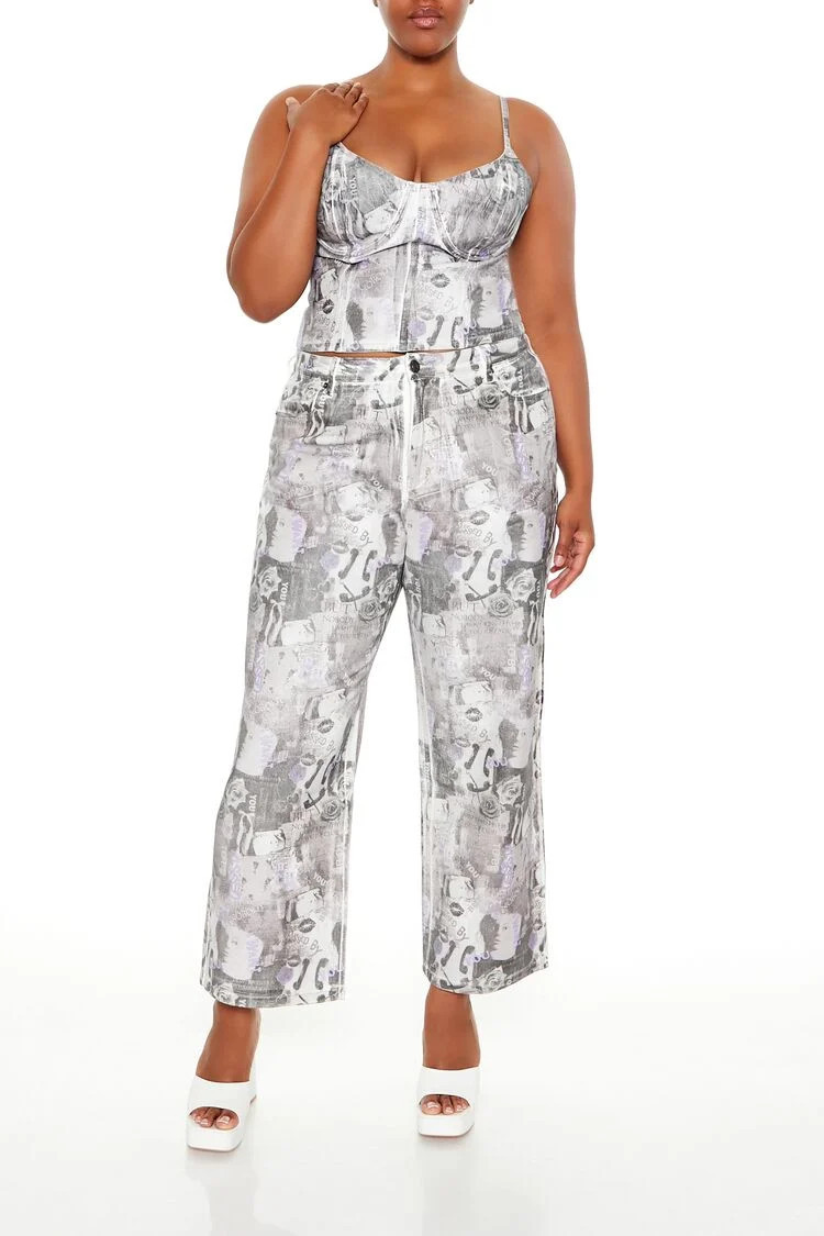 Plus Size Abstract Print Jeans | Forever 21