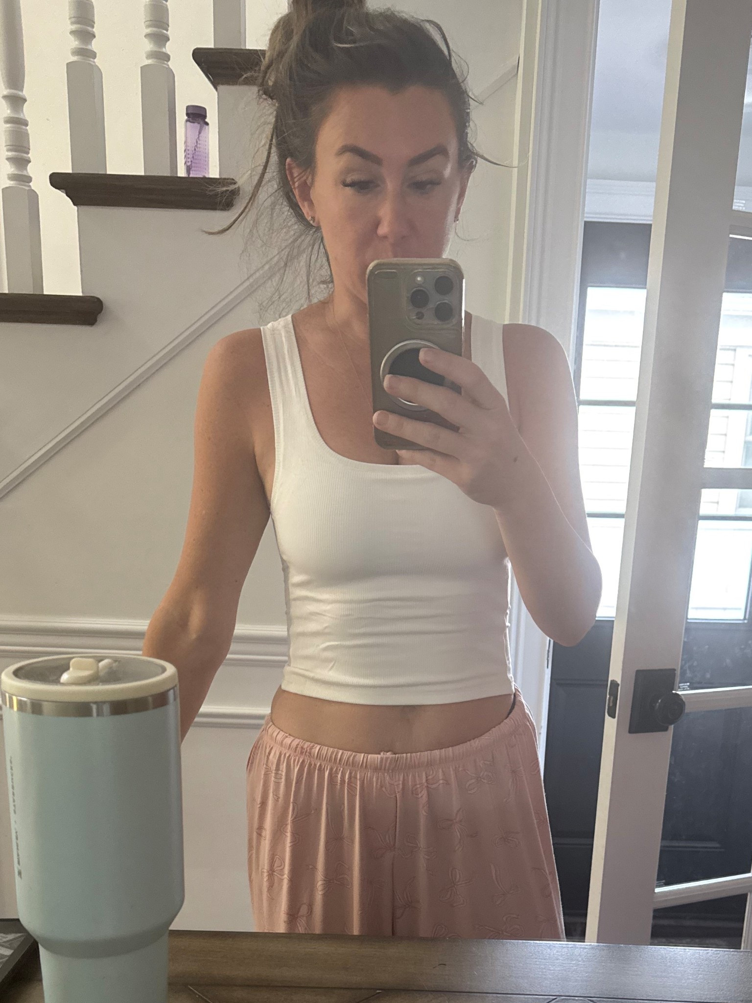 There is NOTHING glamorous about this picture but I can’t gatekeep this tank anymore.  I have yellow, white and beige.  You don’t need a bra. It fits like a dream.  Perfect length to fit right to your mid/highrise bottoms without the bulk of tucking in and NOOOOO BRA did I say that yet? 