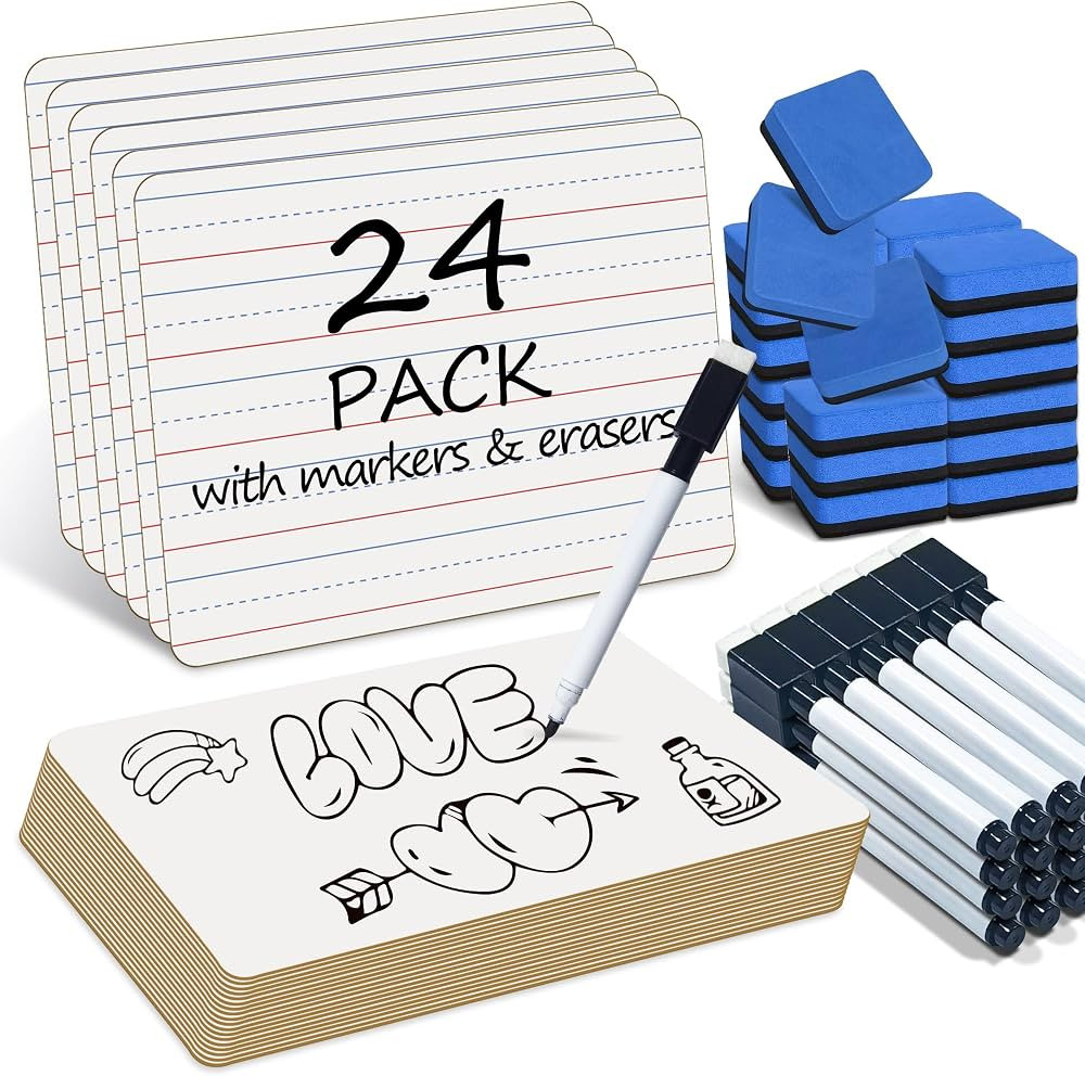 24 Pack Dry Erase Boards, 9"x12" Double Sided Easel Small Whiteboards with Lines for Kids, Studen... | Amazon (US)