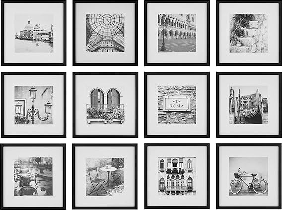 Gallery Perfect 12 Piece Black Square Photo Picture Hanging Template Gallery Wall Frame Set, 16.5... | Amazon (US)