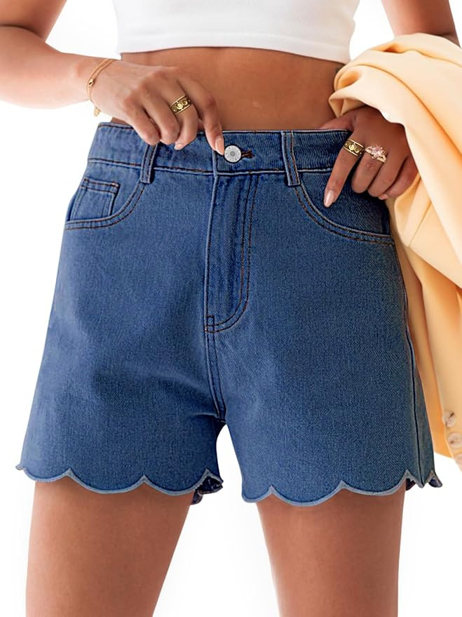 Aoysky Womens High Waisted Denim Shorts Summer Straight Leg Wave Hem Short Jeans Casual Trendy Jo... | Amazon (US)