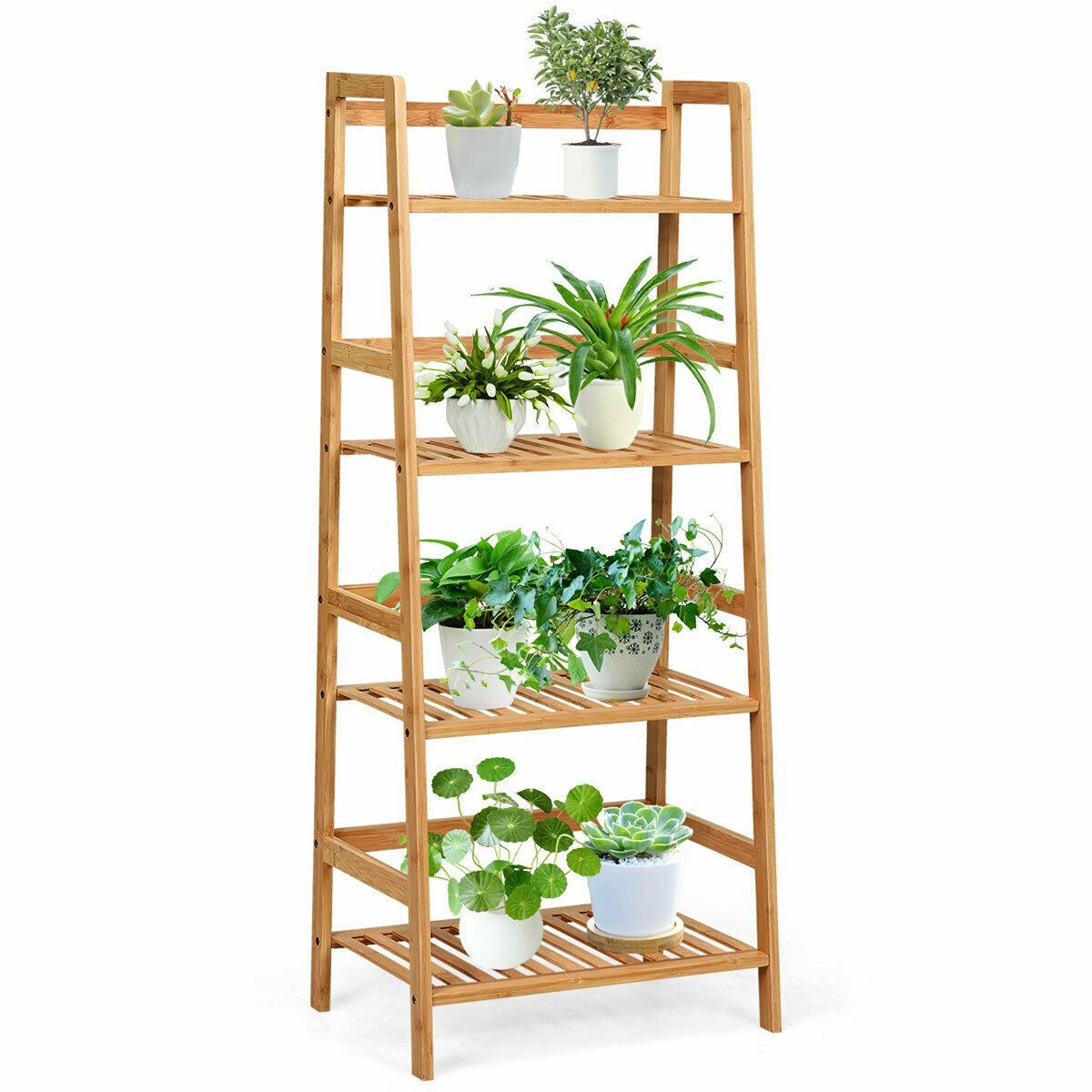 Costway 4-Tier Bamboo Ladder Shelf Multipurpose Plant Display Stand Storage Bookshelf | Target