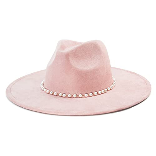 FLUFFY SENSE. Big Wide Brim Fedora Hat for Women - Nashville Outfits Western Hats Women's Felt Panama Rancher Hat (Rose Pink) | Amazon (US)