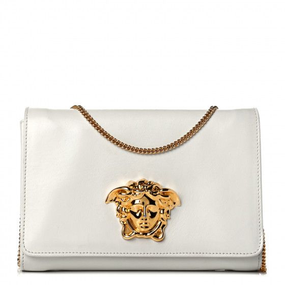 VERSACE Vitello Palazzo Medusa Evening Clutch Bag White | FASHIONPHILE | Fashionphile