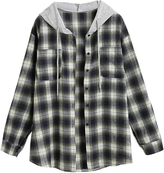 ZAFUL Women's Plaid Long Sleeve Shirt Button Down Wool Blend Thin Jacket Casual Blouse Tops with ... | Amazon (US)