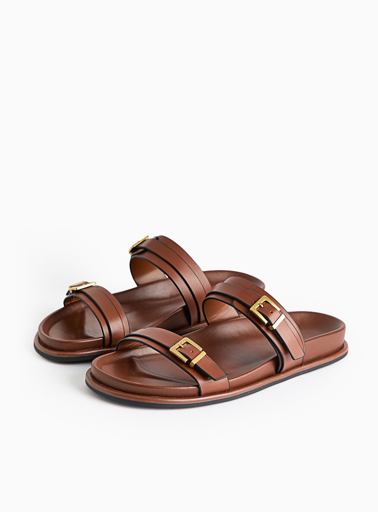 Tan Leather Twin Buckle Sandals | Tu Clothing