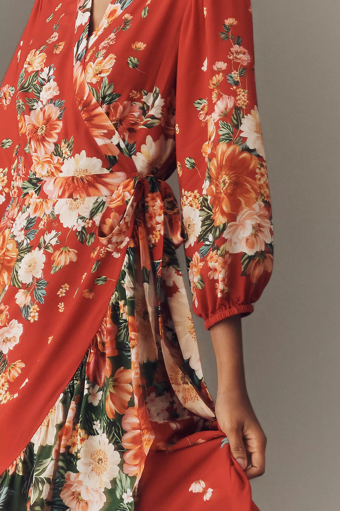 Farm Rio Long-Sleeve Floral Wrap Midi Dress | Anthropologie (US)