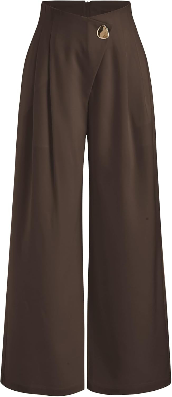 CIDER High Rise Metal Button Pleated Wide Leg Trousers | Amazon (US)
