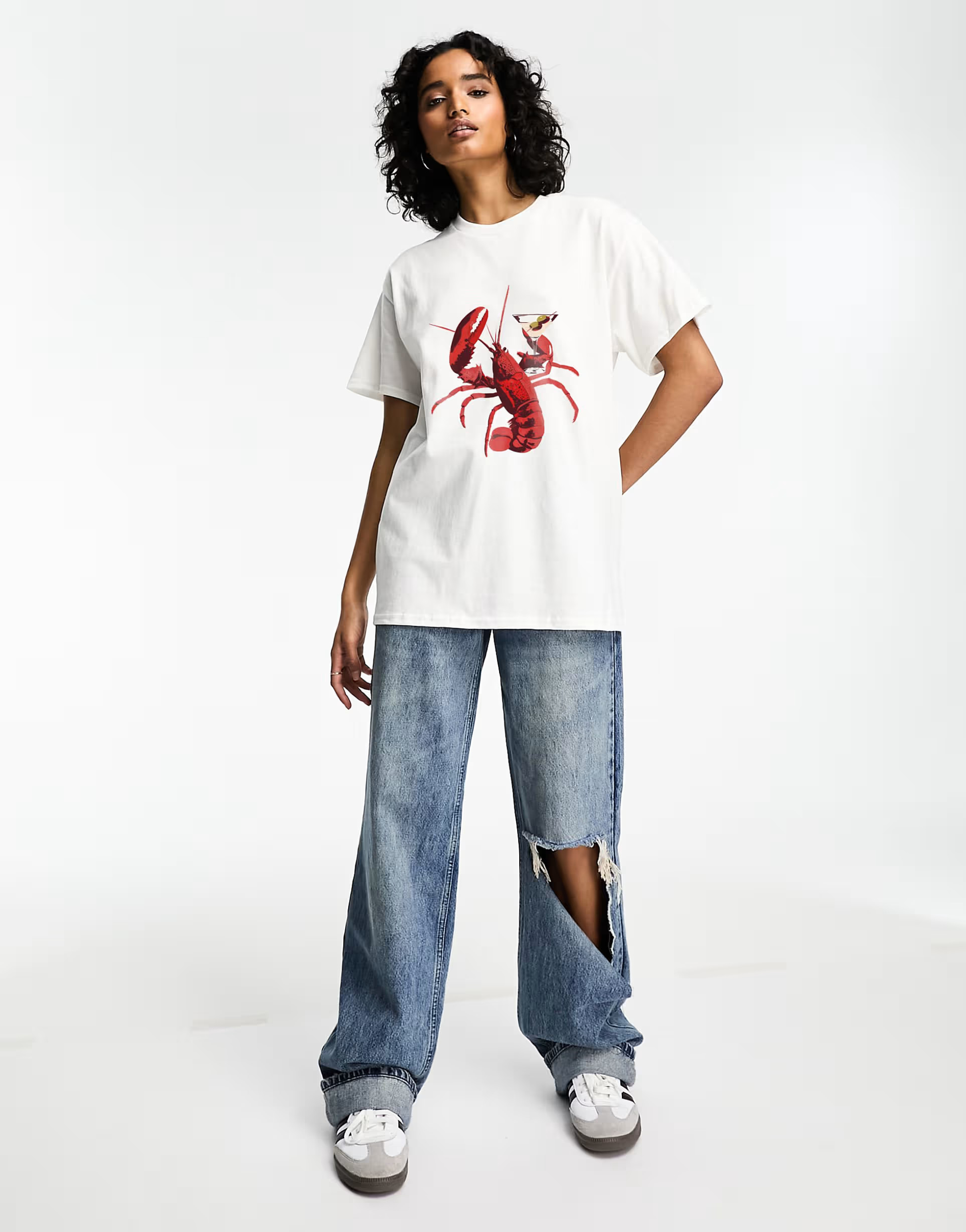 ASOS DESIGN oversized t-shirt with lobster martini graphic in white | ASOS (Global)