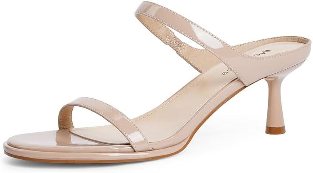 Modatope Two Strap Heeled Sandals for Women Kitten Heel Rounded Toe Heels Women Slip on Open Toe ... | Amazon (US)