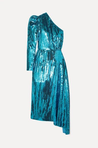 One-shoulder sequined chiffon midi dress | NET-A-PORTER (US)