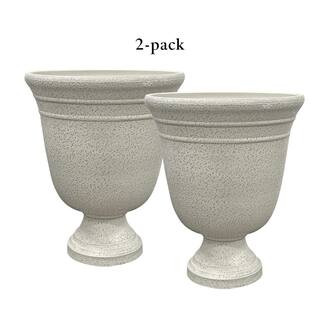 Westpoint 16 in. Dia Beige Composite Urn Planter with Pedestal (2-Pack) | The Home Depot