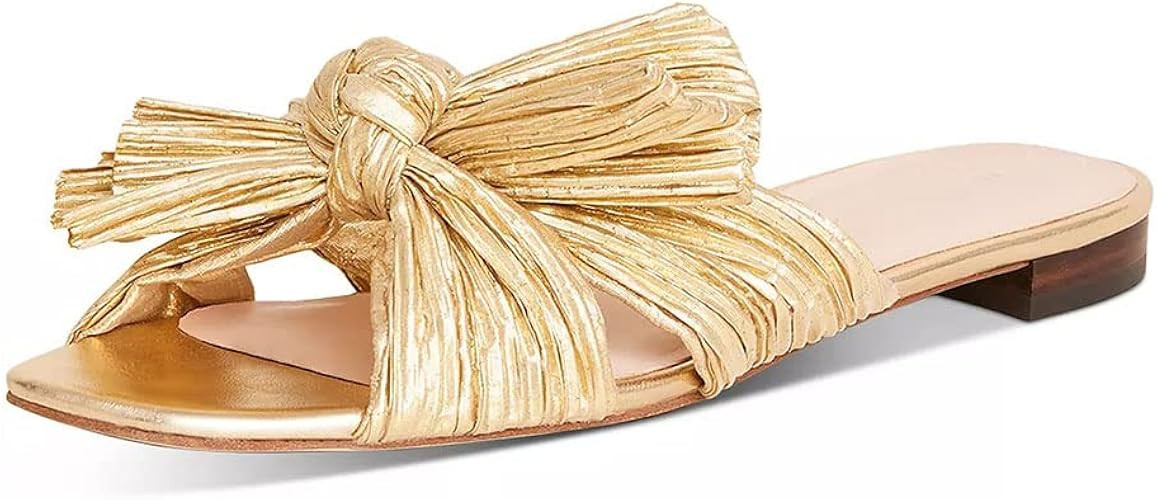 Vimisaoi Women's Flat Sandals Comfortable Open Toe Slip On Pleated Bow Slide Sandals Bridal Weddi... | Amazon (US)