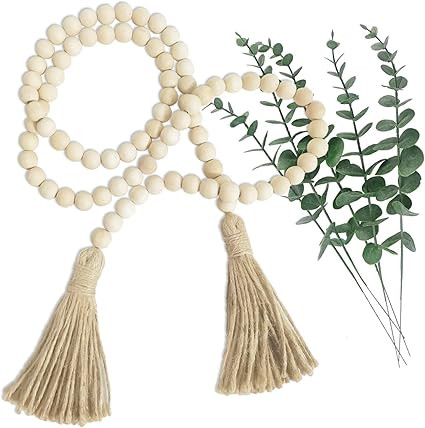 Farmhouse Beads 59in Wooden Bead Garland - 5 Pcs Artificial Eucalyptus Stem Grasses for Wedding B... | Amazon (US)
