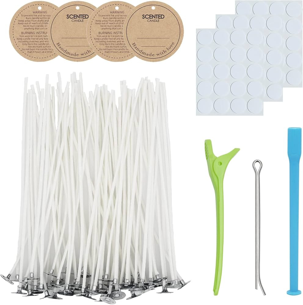 CandMak Candle Wick Kit - 60 Cotton Wicks with Tools for Making Thick, 6 inch Candles | Amazon (US)
