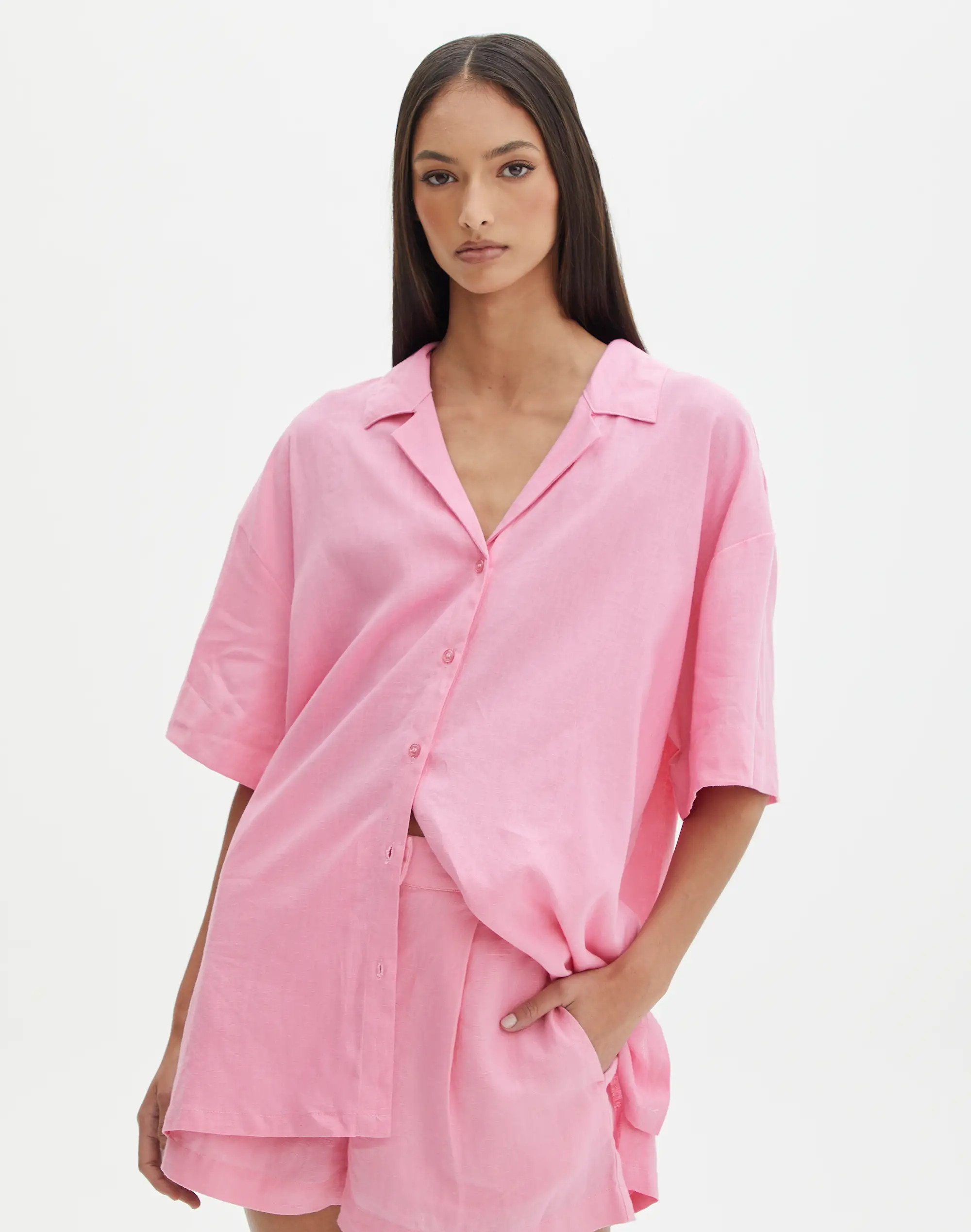 Short Sleeve Linen Blend Shirt | Glassons (Australia)