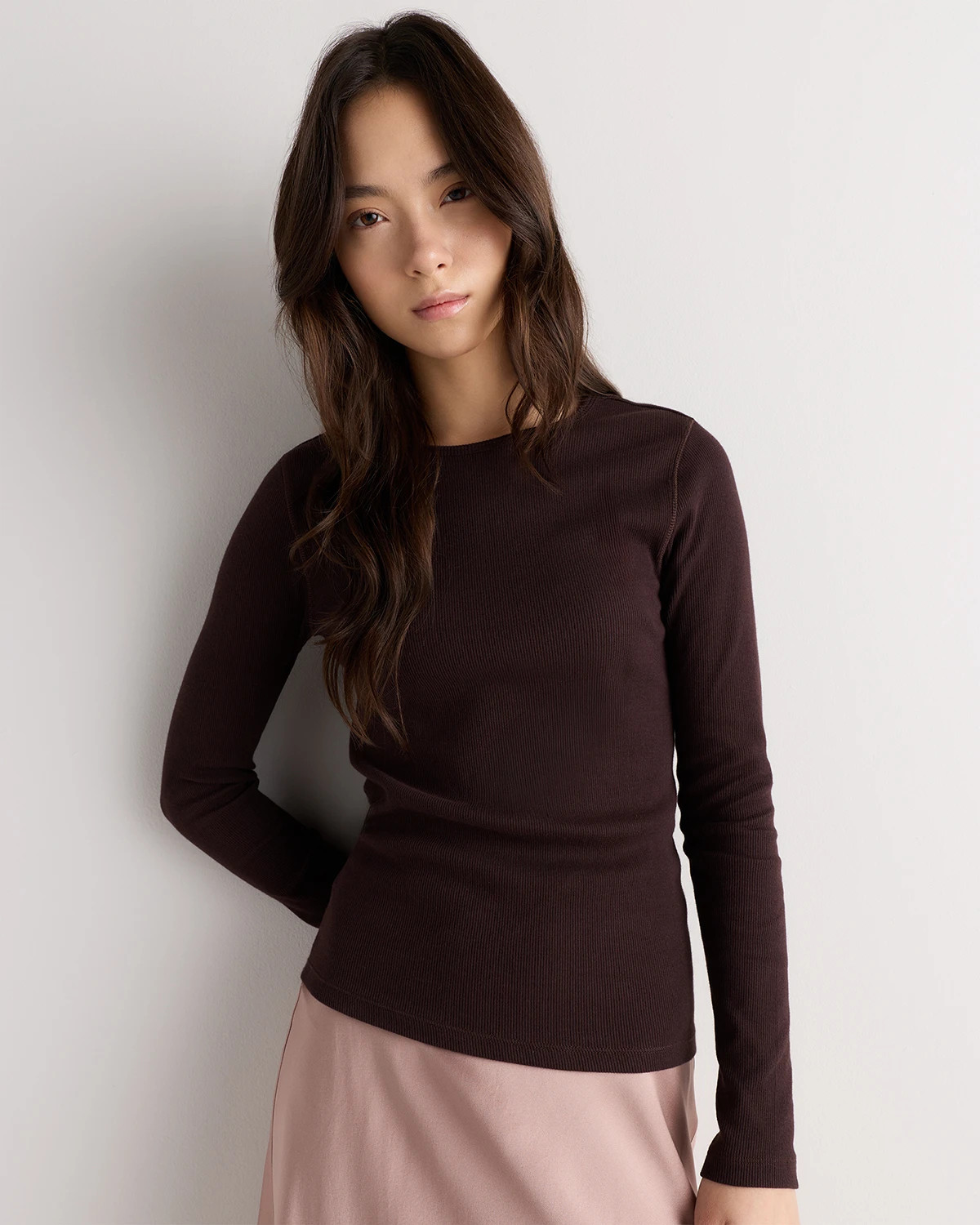Quince | Women's Micro-Rib Long Sleeve T-Shirt in White, Size Medium, Organic Cotton | Quince
