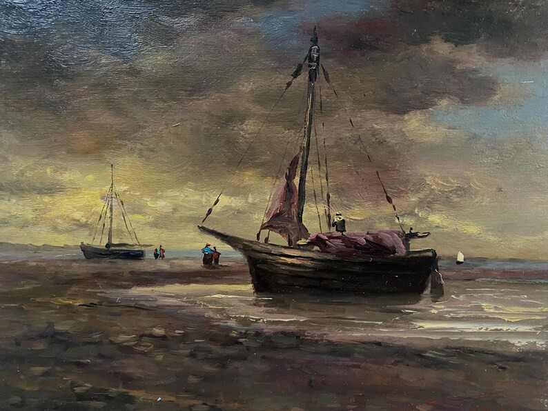 Dutch Sailboats Oil Painting, Dark Seascape Oil Painting, Moody Ocean, Vintage Ships, Original Oi... | Etsy (US)