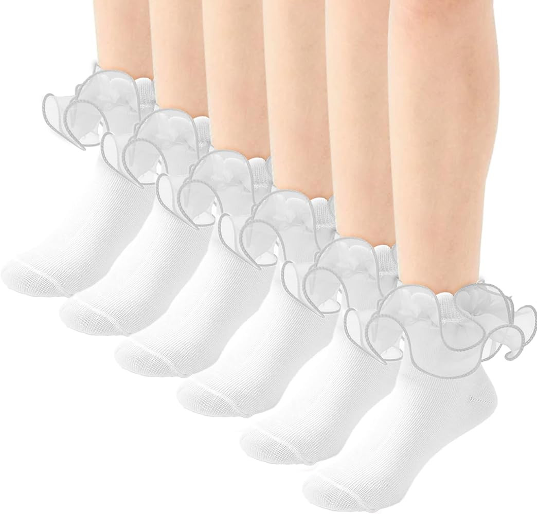 3 Pairs Girls Lace Ankle Socks Trim Double Layer Cute Comfortable Frilly Dress Ankle Socks for Gi... | Amazon (US)