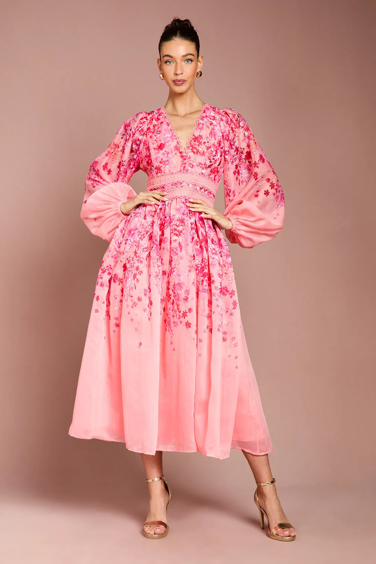 Pink Coast Organza Floral Placement Lace Trim Midaxi Dress | Debenhams | Debenhams UK